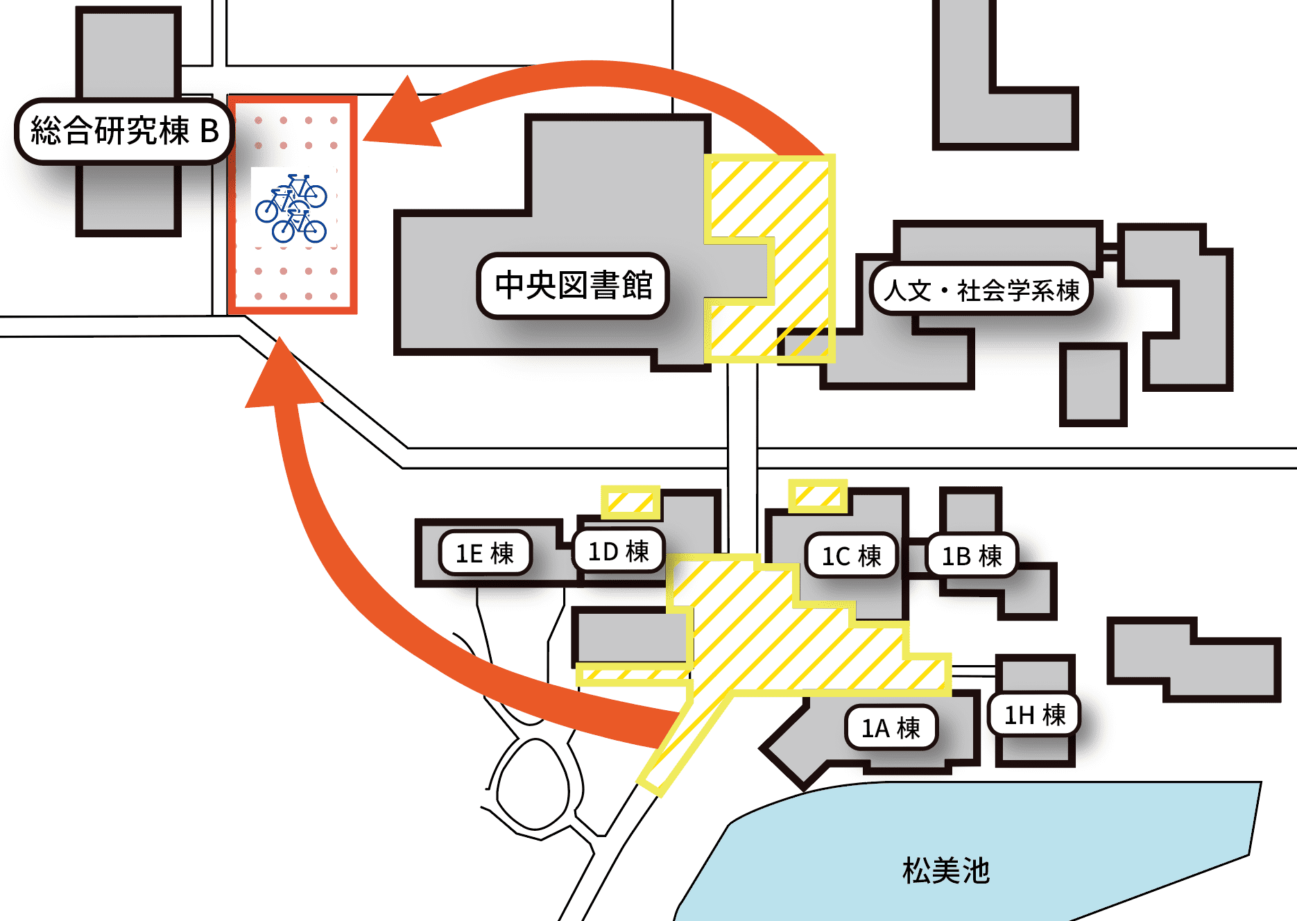中央図書館・第一エリア学群棟周辺